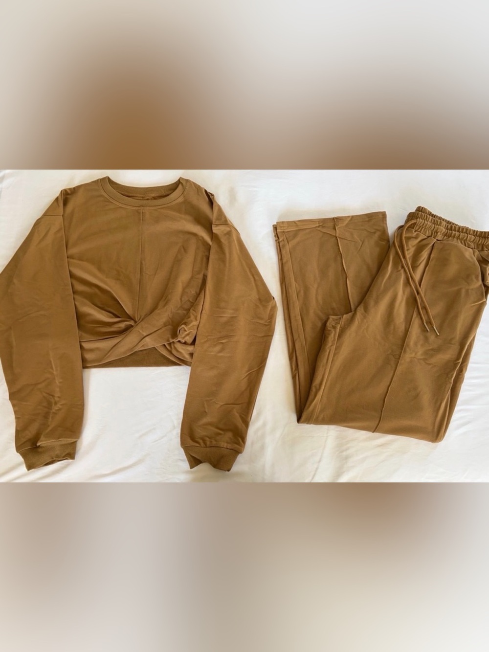 Neutral Lounge Set XL 2 Piece Cropped Sweatshirt Drawstring Pants Soft Casual